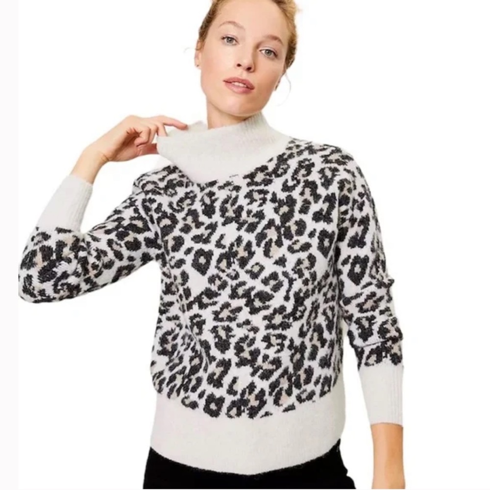 Loft fuzzy leopard print turtle neck sweater